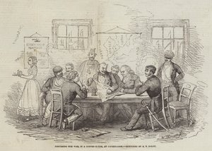 Diskutere krigen, i et kaffehus, i København